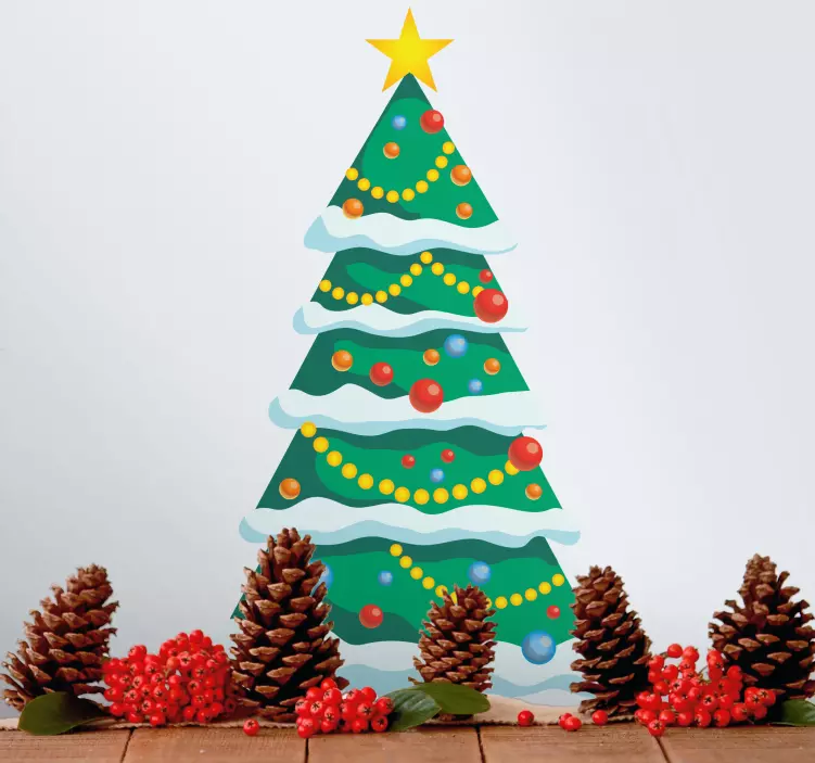 Vinilo navideño decoración de árbol nevado - TenVinilo