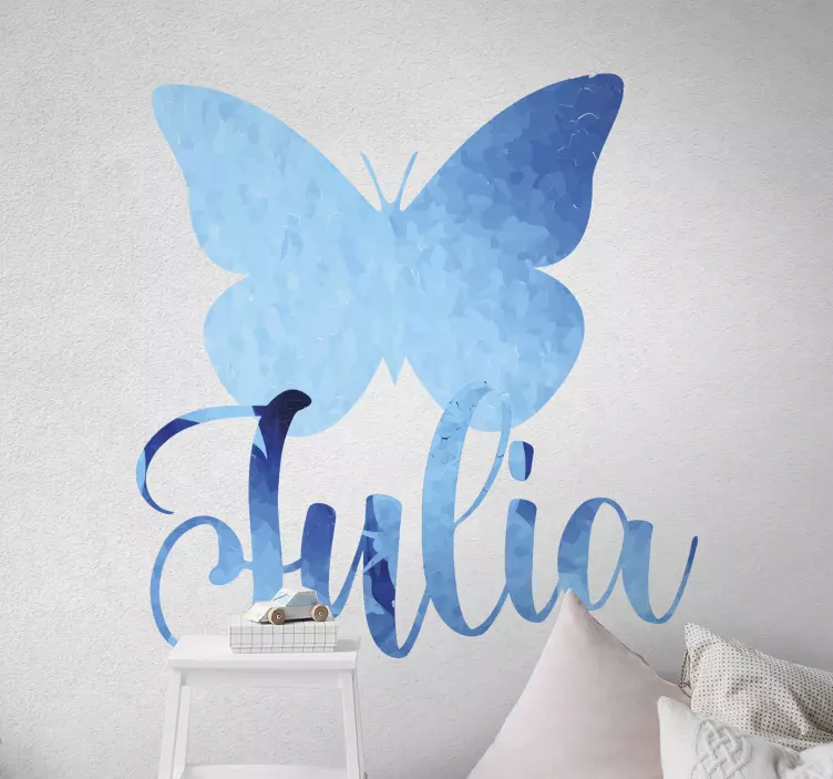 Vinilo infantil mariposa grande azul con nombre - TenVinilo