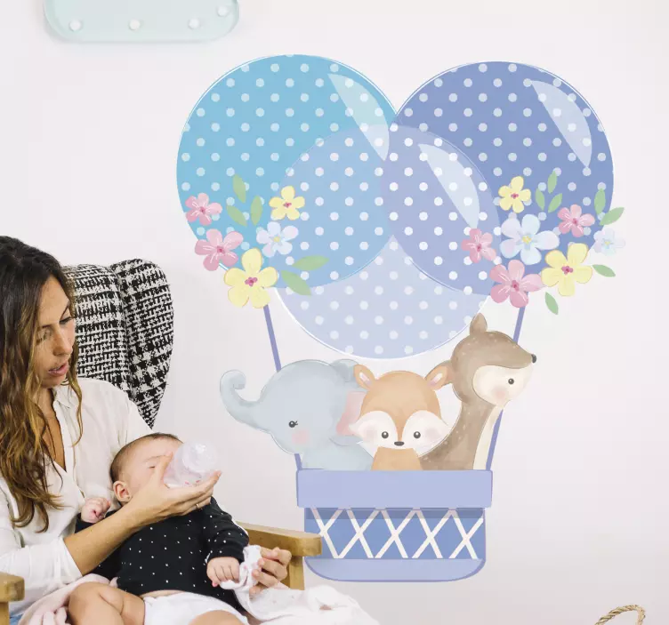 Vinilo infantil animales en globo color azul - TenVinilo