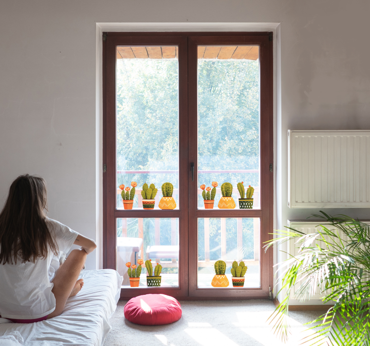 Vinilo para cristal ventana formas de cactus - TenVinilo