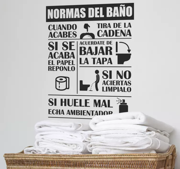 Vinilo para baño frase normas del baño - TenVinilo