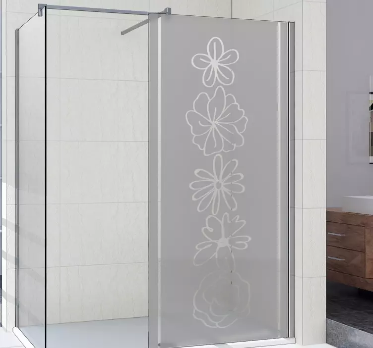 Vinilo mampara ducha Línea de flores monocolor - TenVinilo