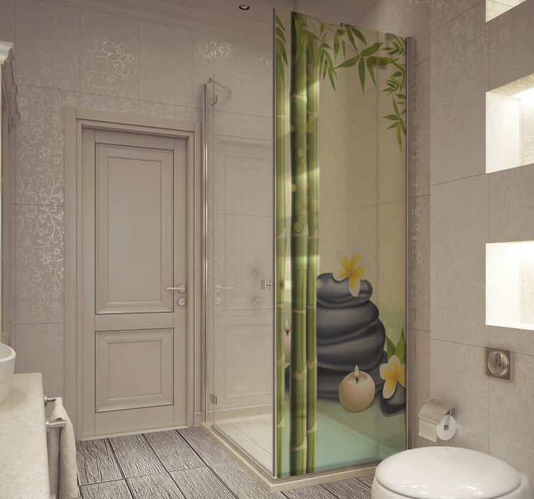 Vinilo mampara ducha piedras negras zen - TenVinilo