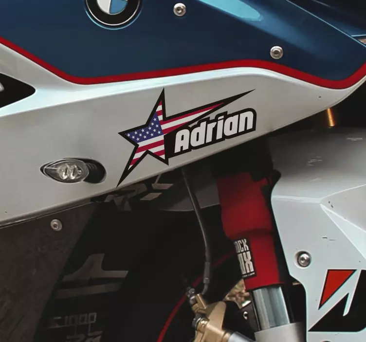 Pegatina para moto Bandera de estados unidos con nombre personali - TenVinilo