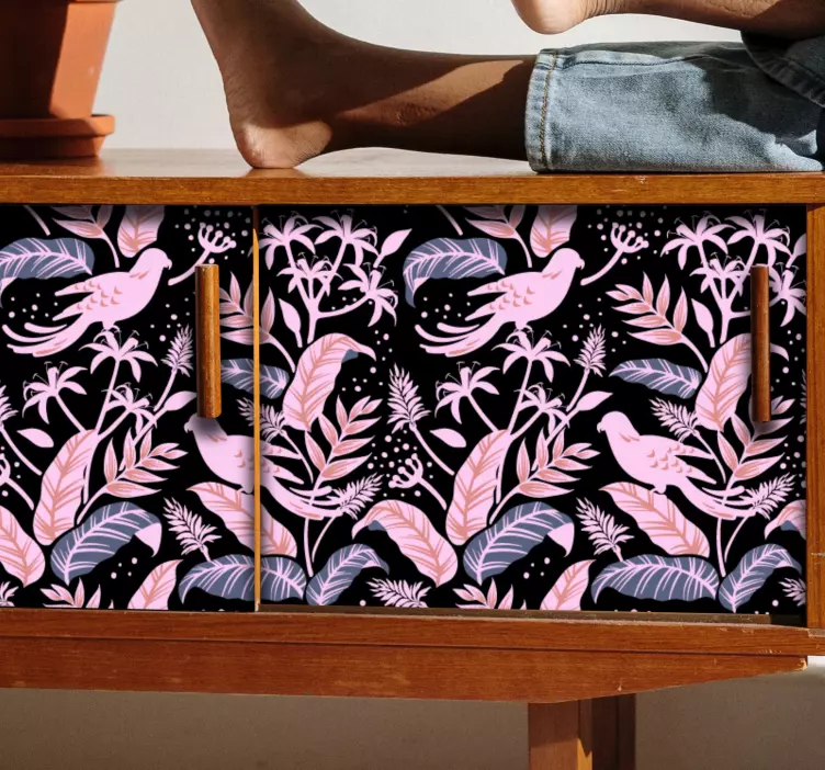 Vinilo para mueble emblema floral de pájaro - TenVinilo