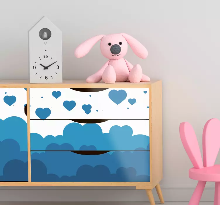 Vinilo para mueble nubes con corazones azules - TenVinilo
