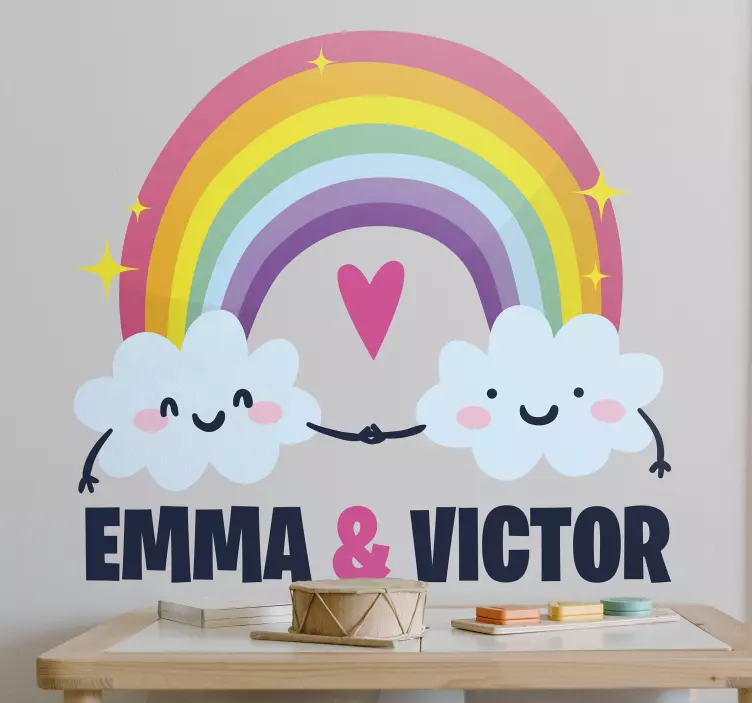 Vinilo infantil arcoíris y nubes con nombre - TenVinilo