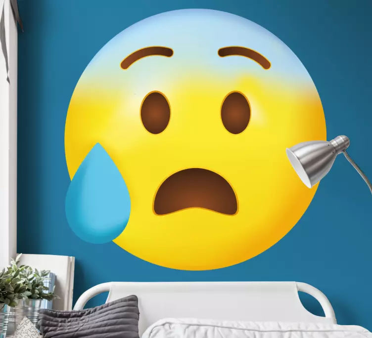 Vinilo pared Emoji con gotas de sudor - TenVinilo
