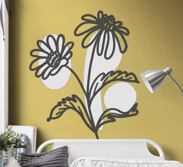 Vinilo pared Grupo de flores de margarita diseño de arte lineal - TenVinilo