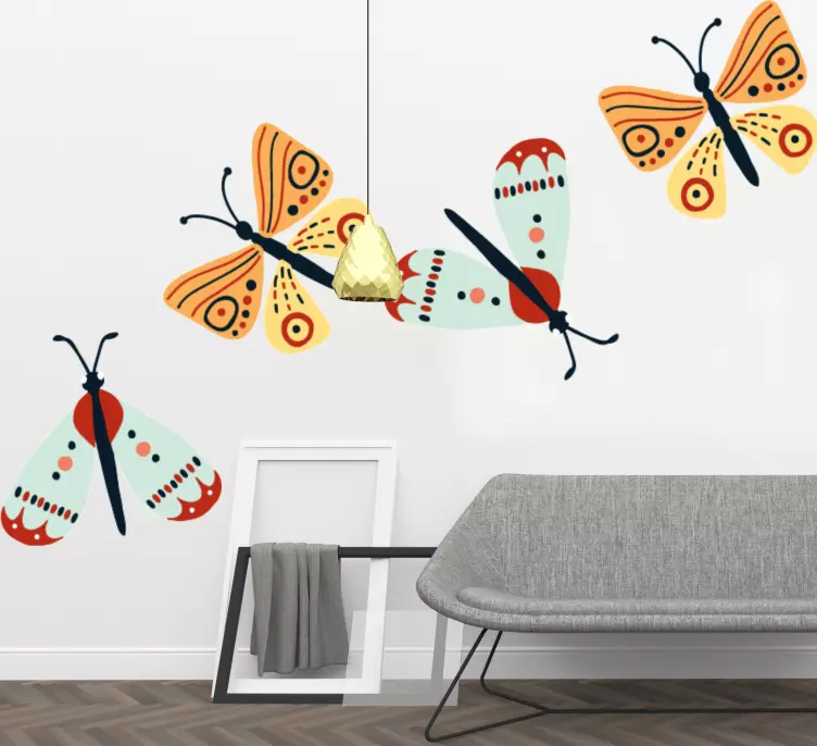 Vinilo pared Mariposas dibujadas a mano - TenVinilo