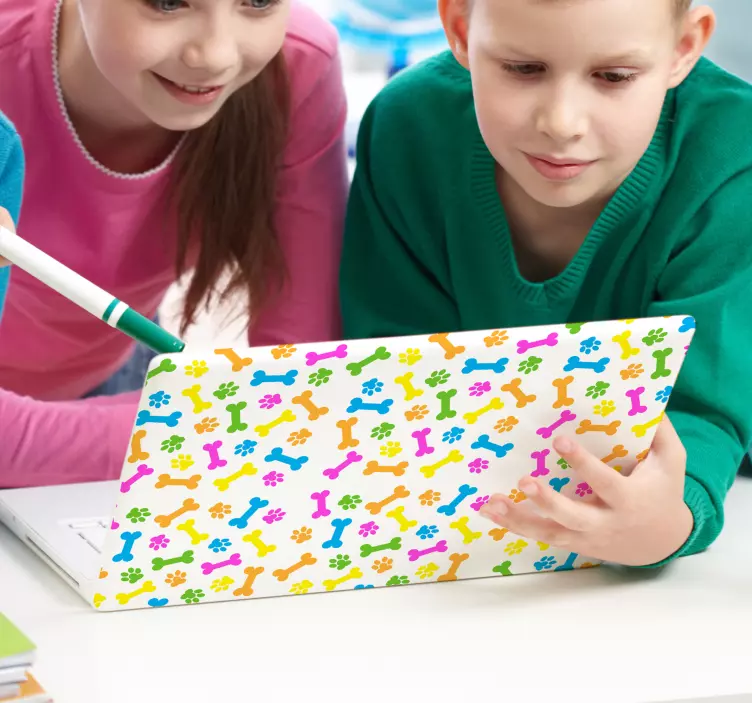 Vinilo para portátil patrón huesos coloridos - TenVinilo