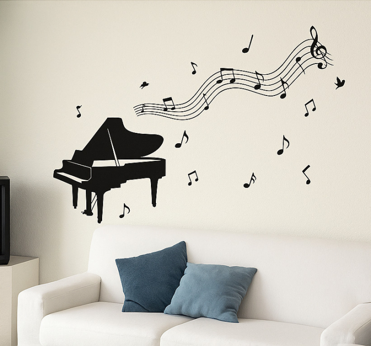 Vinilo para salón piano con notas musicales - TenVinilo