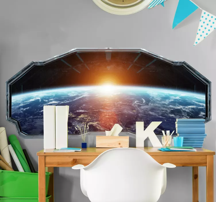 Vinilo 3d vistas a la Tierra con destello solar - TenVinilo