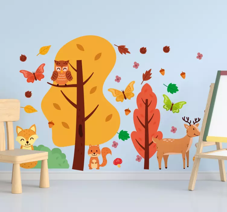 Vinilo infantil de bosque y animales nórdico - TenVinilo