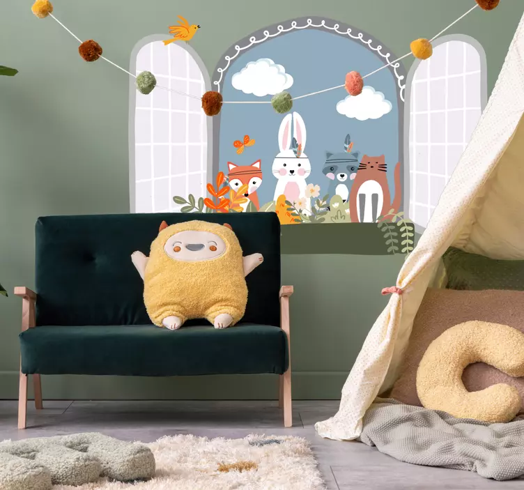 Vinilo decorativo efectos visuales Ventana de animales para niños - TenVinilo