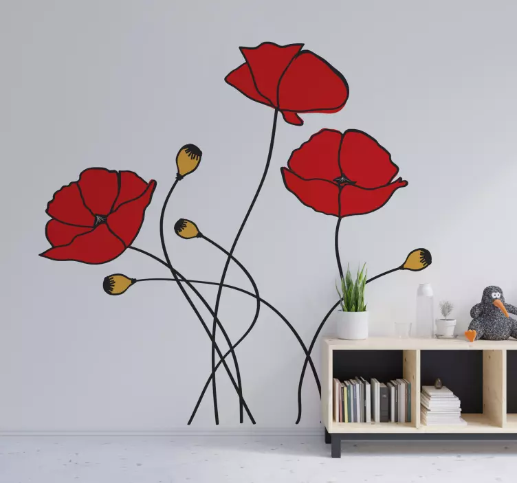 Vinilo para pared de flores amapolas - TenVinilo