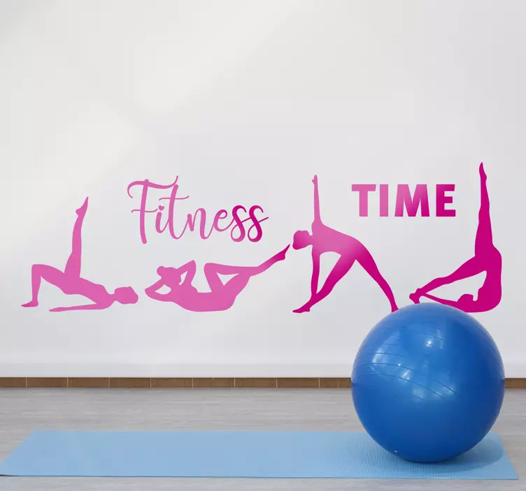 Vinilo pared para gimnasio frase fitness time - TenVinilo