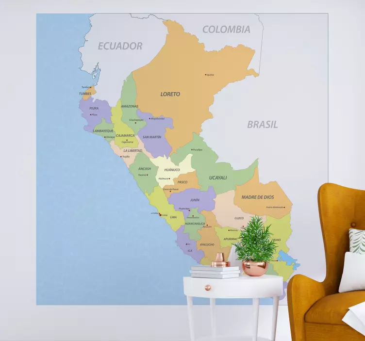 Vinilo mapamundi Mapamundi politico peru - TenVinilo