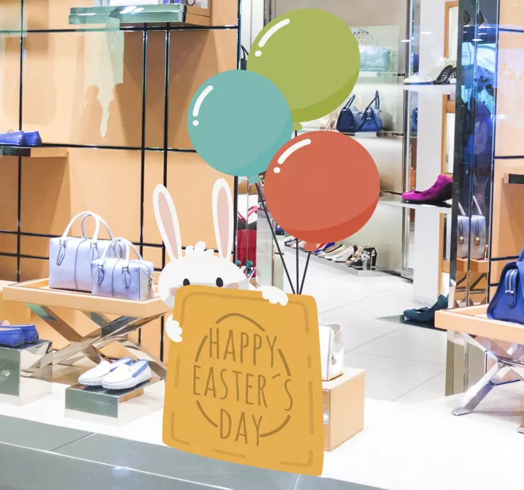 Vinilo pascuas para escaparate conejo y globos - TenVinilo