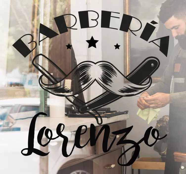 Vinilo peluquería barbería con nombre - TenVinilo