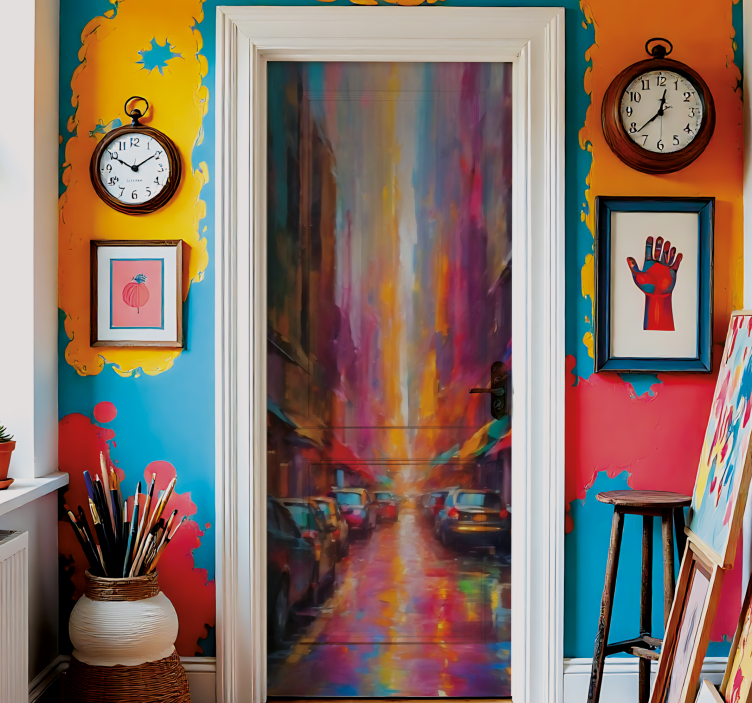 Vinilo puerta arte callejero de la ciudad - TenVinilo