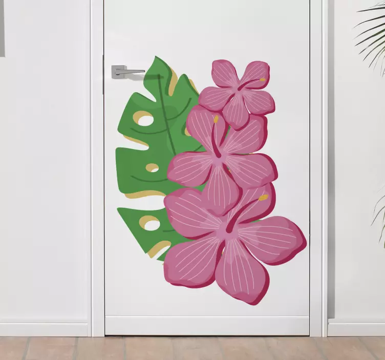 Vinilo para puerta Diseño de flores tropicales - TenVinilo