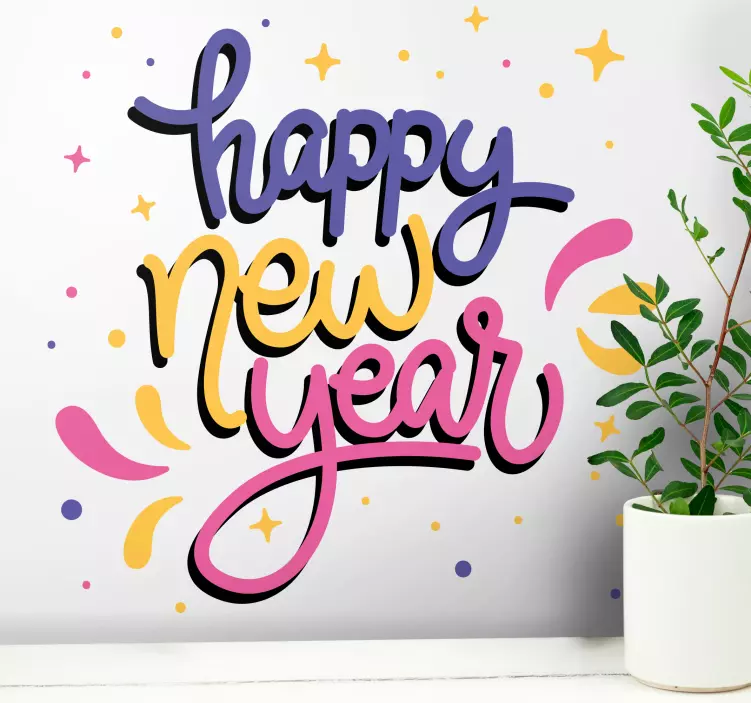 Vinilo navideño felicitación colorida de año nuevo - TenVinilo