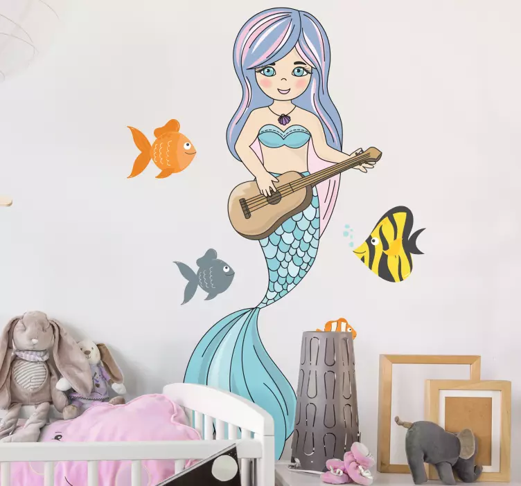 Vinilo infantil sirena tocando la guitarra - TenVinilo