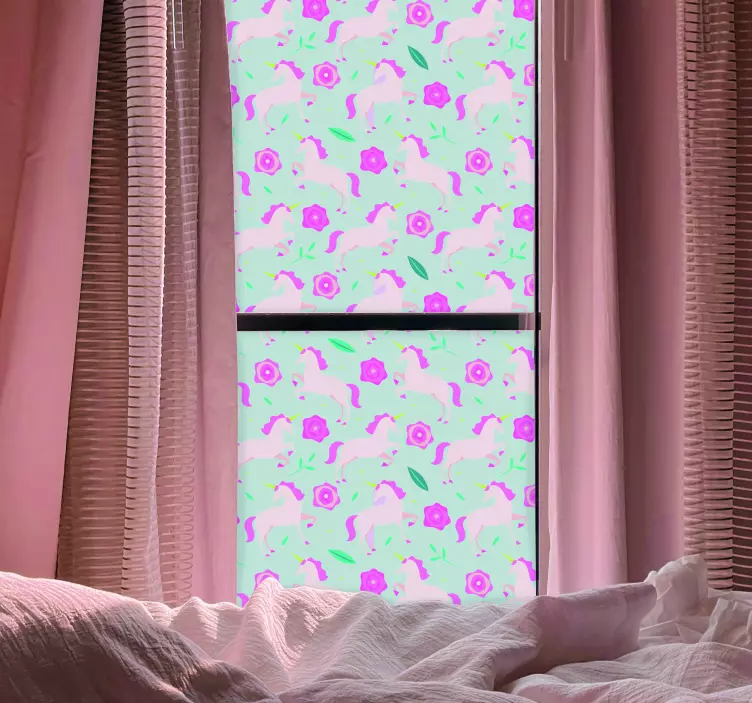 Vinilo para cristales Patrón de flor de unicornio - TenVinilo