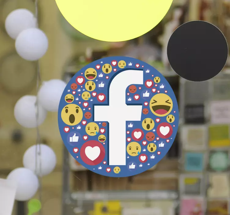 Vinilo escaparate logo Facebook con emoticonos - TenVinilo