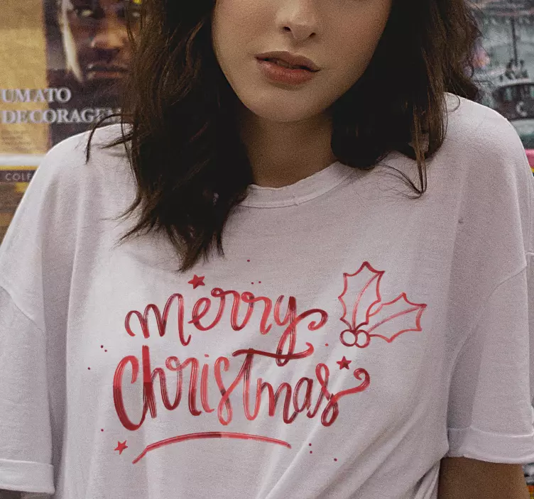 Camiseta navideña feliz navidad con acebo - TenVinilo