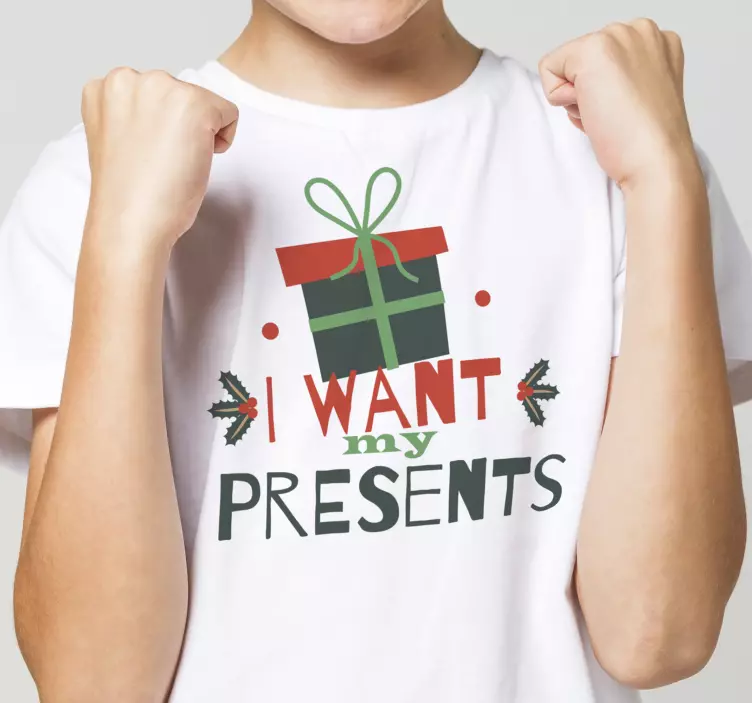 Camiseta navideña frase quiero regalos - TenVinilo