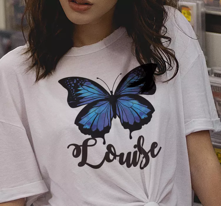 Camiseta mariposa azul con nombre - TenVinilo