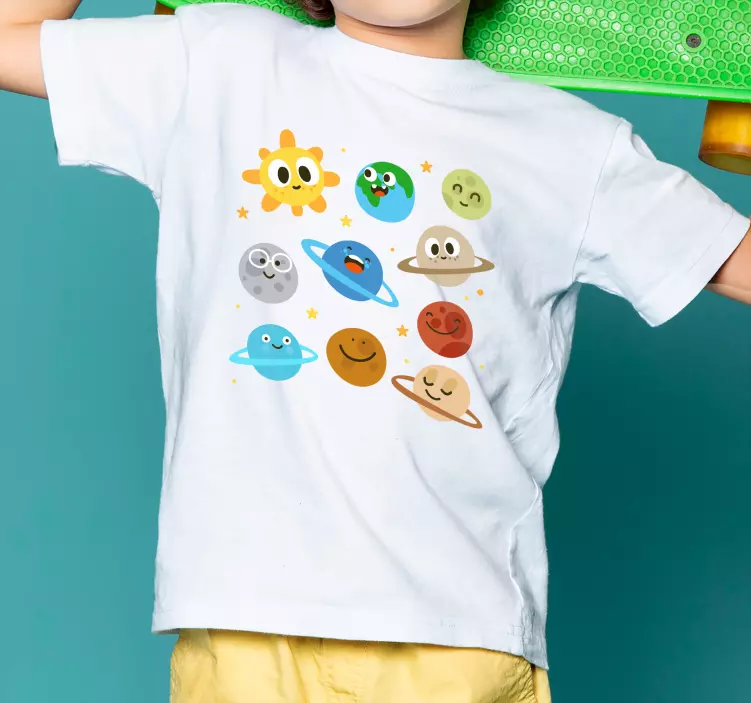 Camiseta infantil Camiseta planetas con caras divertidas - TenVinilo