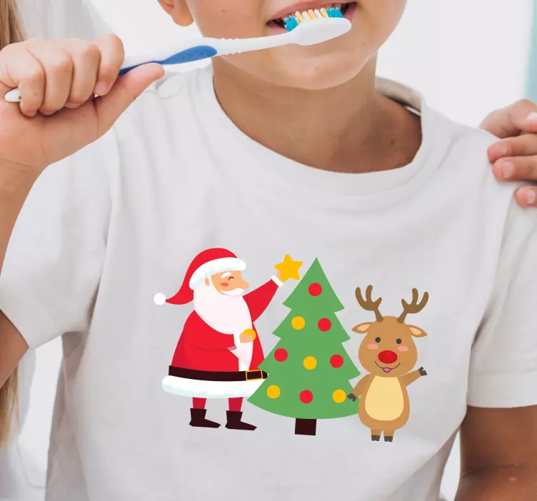 Camisetas padre e hijo papá noel con renos animando - TenVinilo