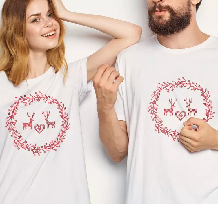 Camisetas parejas Corazón de punto de cruz - TenVinilo