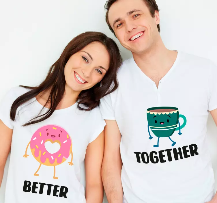 Camisetas parejas Diseño de café y donuts - TenVinilo