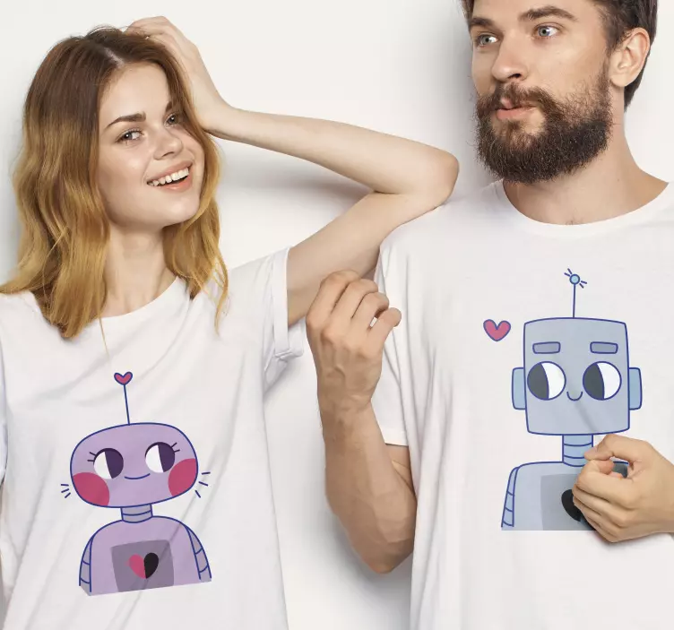 Camisetas parejas Dos lindos robots enamorados - TenVinilo