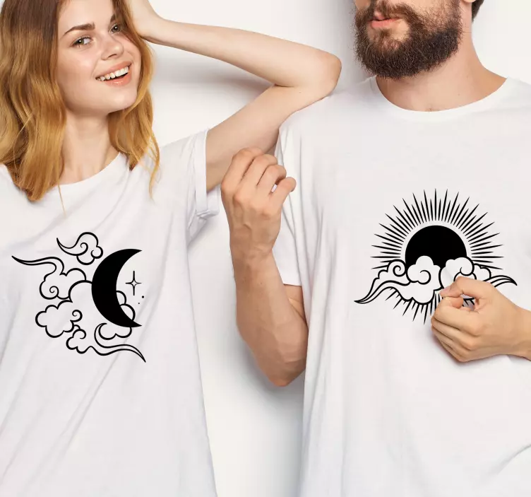 Camisetas parejas Luna, sol y nubes - TenVinilo