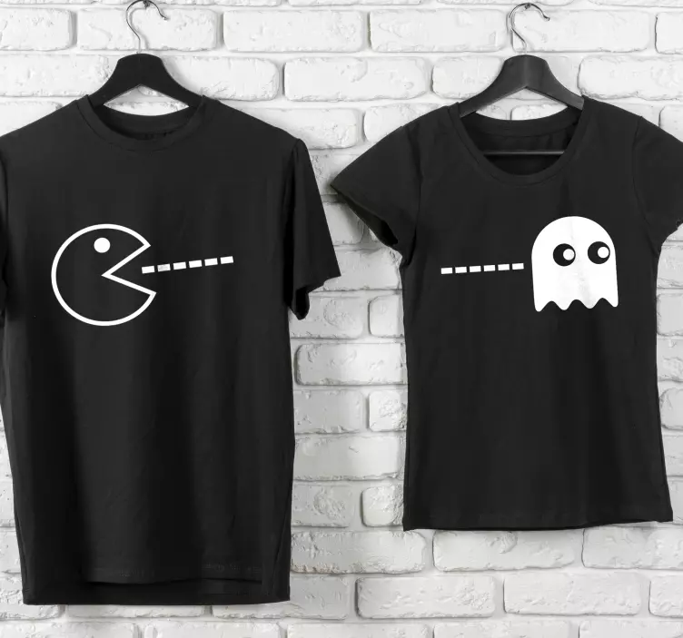 Camisetas parejas Pac-man monocolor y fantasma - TenVinilo