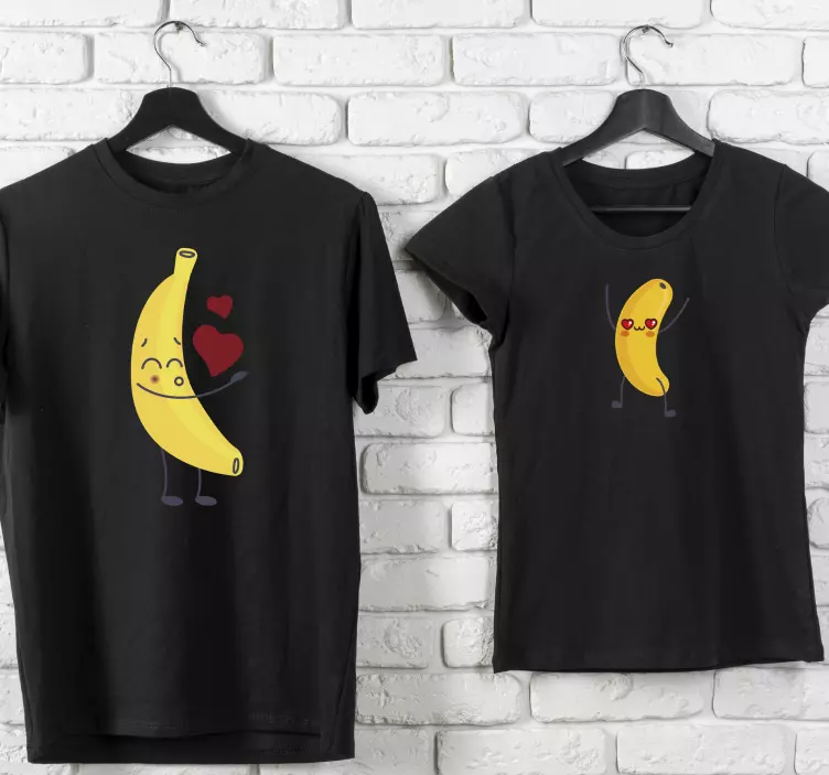 Camisetas parejas Plátanos de amor graciosos con corazones - TenVinilo