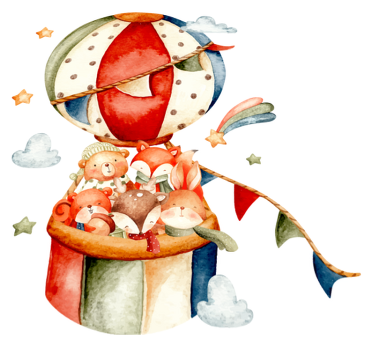 Alfombra vinílica animales colgando de globos de colores - TenVinilo