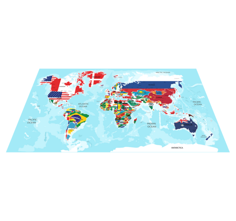 Alfombra vinílica mapamundi banderas del mundo - TenVinilo
