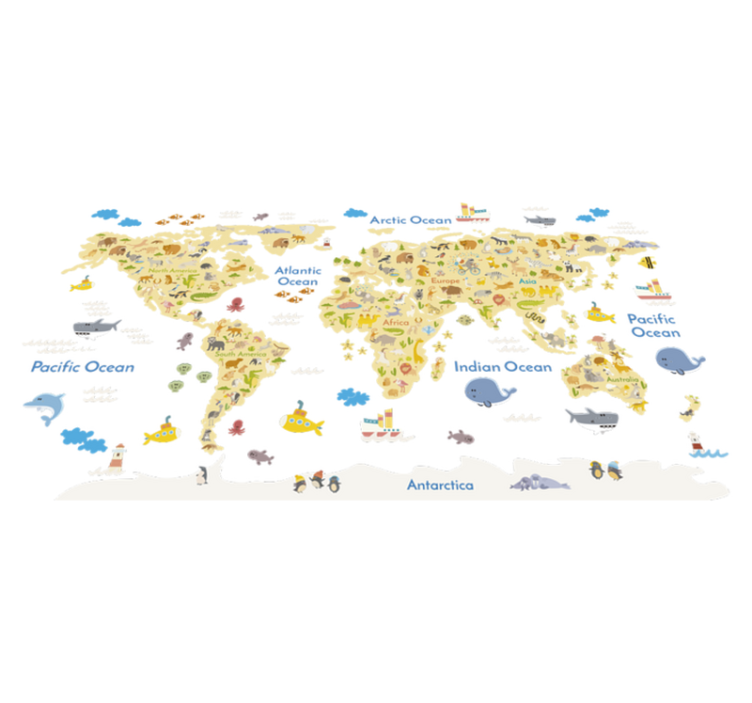 Alfombra vinílica mapamundi fauna del mundo - TenVinilo