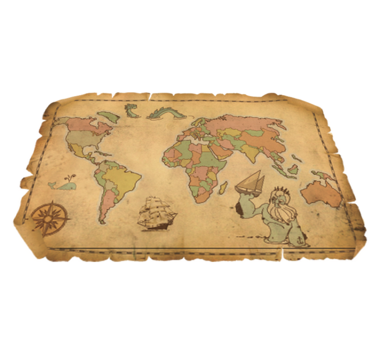 Alfombra vinílica mapamundi diseño antiguo vintage - TenVinilo