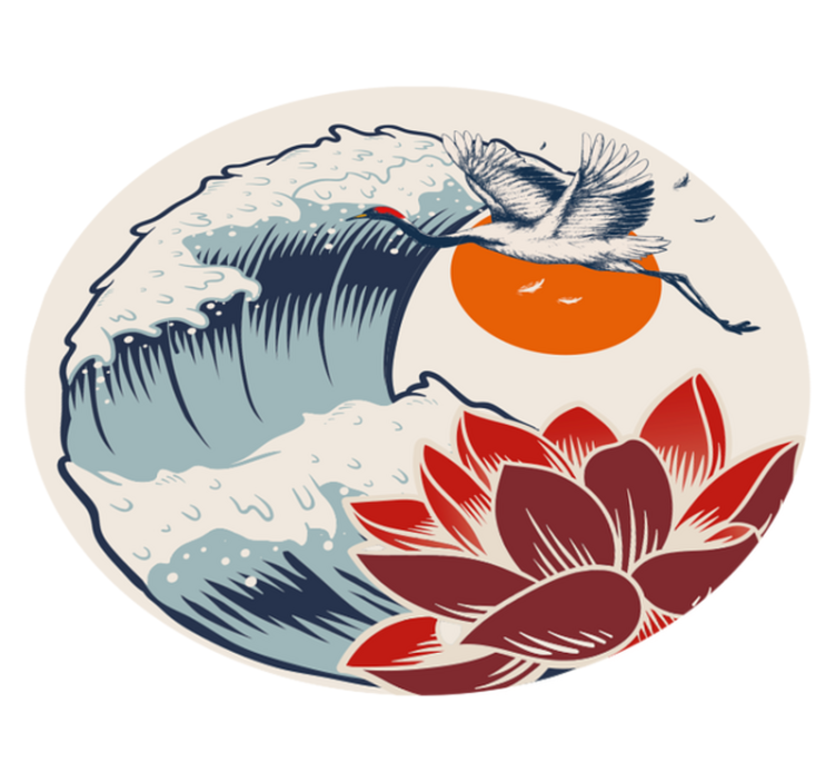 Alfombra vinílica animales grúa océano atardecer - TenVinilo