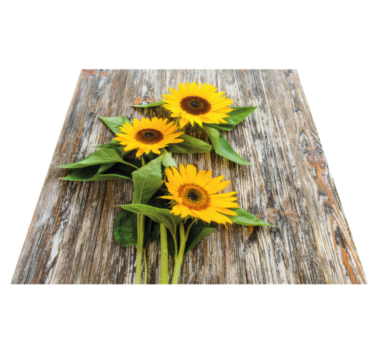 Alfombra vinílica imitación madera arreglo de girasoles - TenVinilo