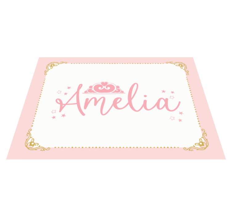 Alfombra vinílica infantil Corona de princesa rosa con nombre - TenVinilo