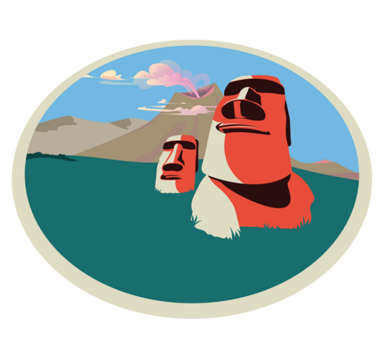 Alfombra vinílica mapamundi ilustración de estatuas moai - TenVinilo