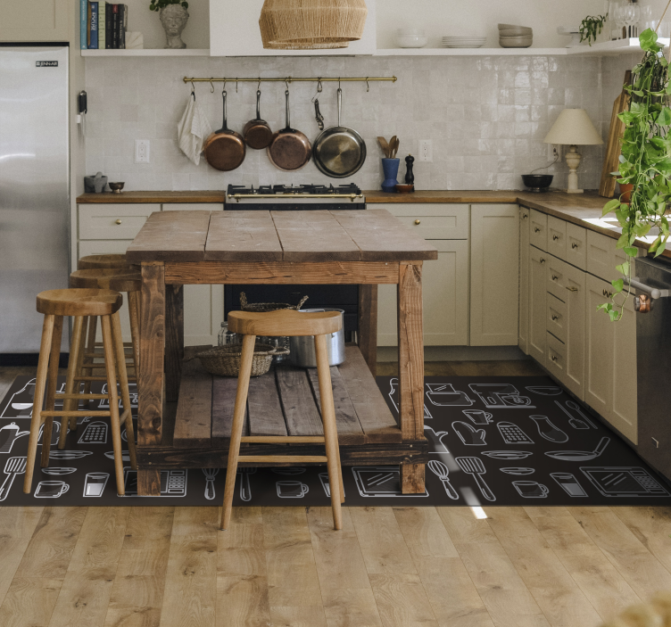 Alfombra vinilo cocina iconos utensilios para cocina - TenVinilo